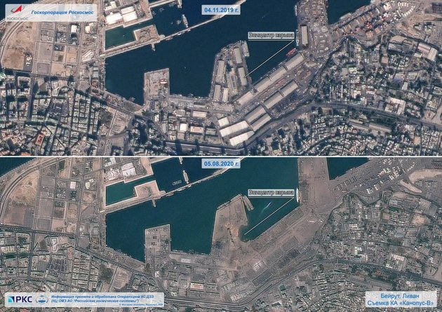 "Роскосмос" опубликовал фото порта Бейрута после взрыва