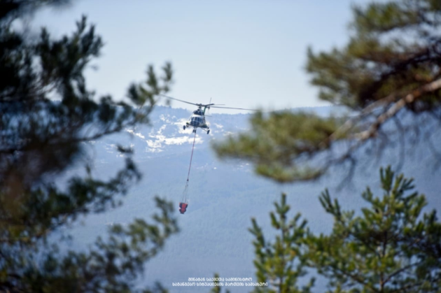 Вертолет пограничников тушит лесной пожар в Западной Грузии