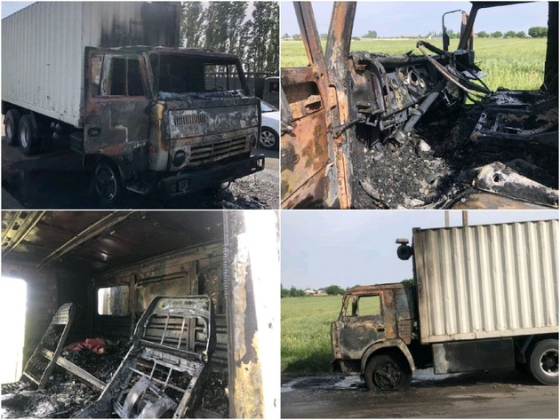 Огонь уничтожил грузовик в Ташкентской области (ФОТО)