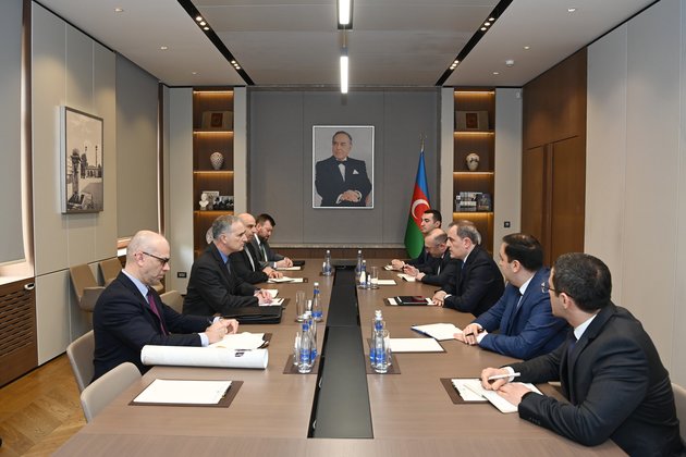 Министр иностранных дел Азербайджана Джейхун Байрамов и старший советник президента США по переговорам на Кавказе Льюис Боно 