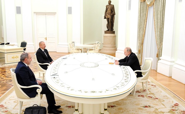 Встреча с Владимира Путниа с Ильхамом Алиевым и Николом Пашиняном, 11 января 2021 года Москва, Кремль