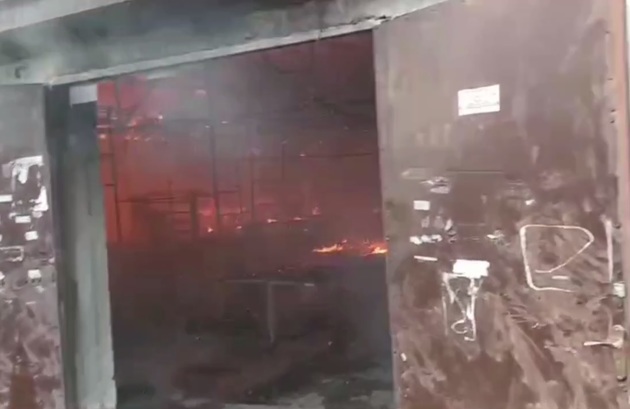Пожар на центральном рынке в городе Майском