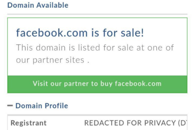Домен Facebook продают в интернете