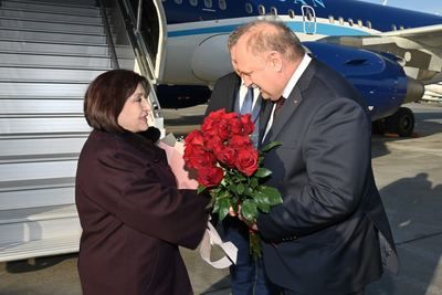 Азербайджанские депутаты во главе с Сахибой Гафаровой прилетели в Петербург