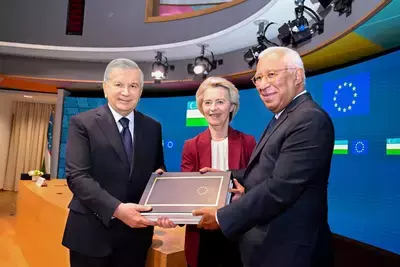 Шавкат Мирзиеев, Урсула фон дер Ляйен и Антониу Кошта