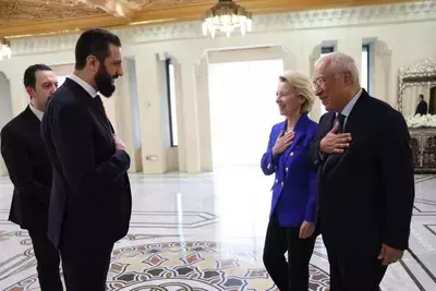 Урсула фон дер Ляйен и Антониу Кошта в гостях у Ахмеда аш-Шараа в Дамаске