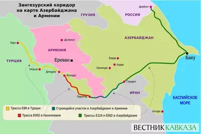 Зангезурский коридор на карте Азербайджана и Армении